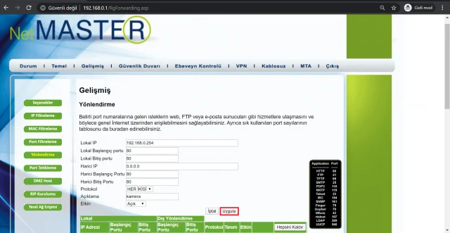 Netmaster Infinity 401 Modem Port Açma