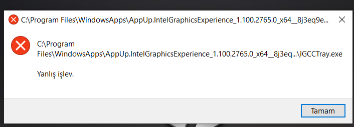 Windows Yanlış İşlev Hatası giderilmesi