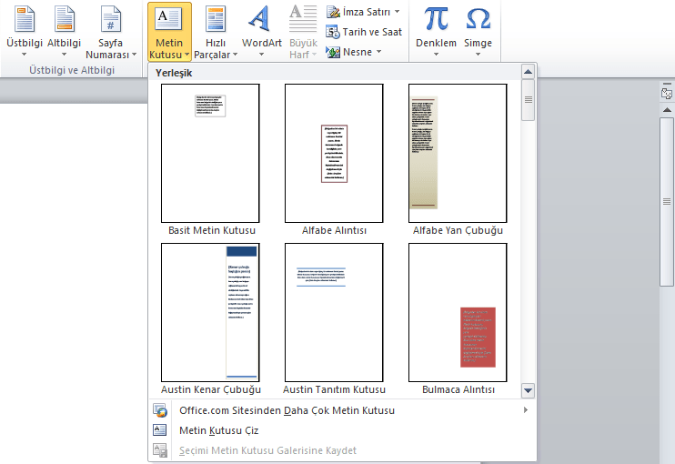 Word ‘de Metin Kutusu Ekleme ve Biçimlendirme