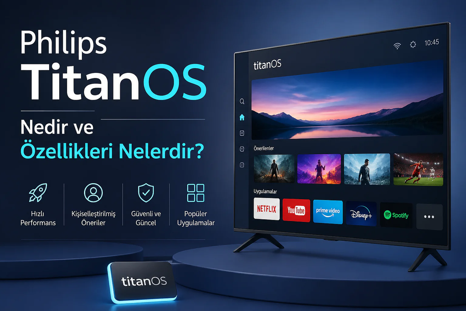 Philips TitanOS arayüzü akıllı televizyonda hızlı menü geçişleri ve uygulama ekranı görünümü