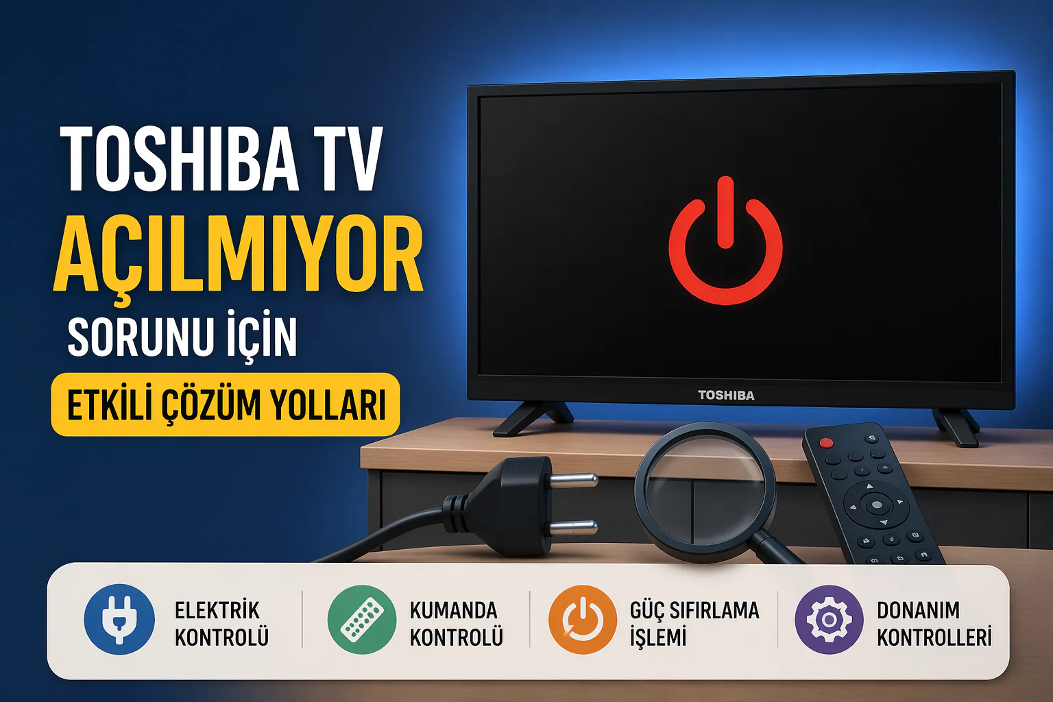 Toshiba TV açılmıyor sorunu yaşayan kullanıcı için siyah ekranlı televizyon görüntüsü