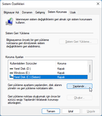 Windows 11 Sistem Geri Yükleme
