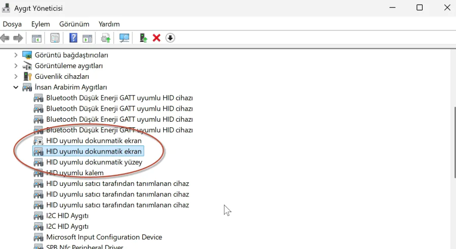 Bilgisayarda dokunmatik ekran