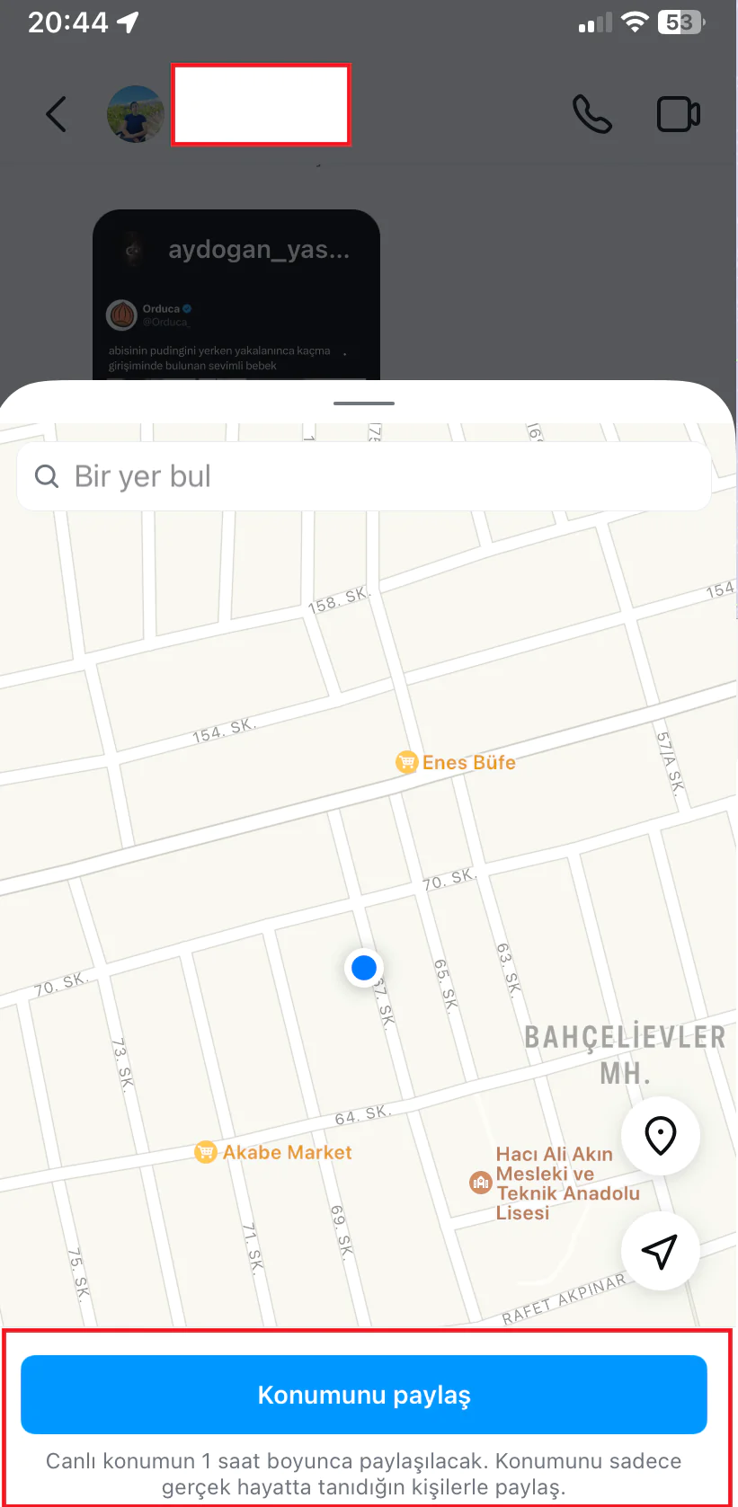 İnstagramda Canlı Konum Gönderme