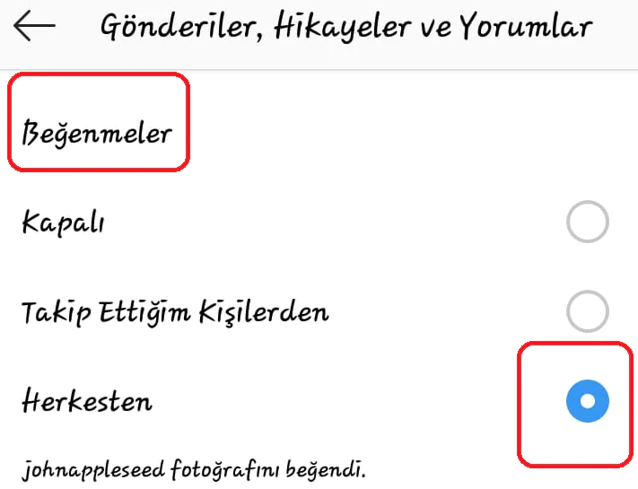 instagram hikaye ayarı