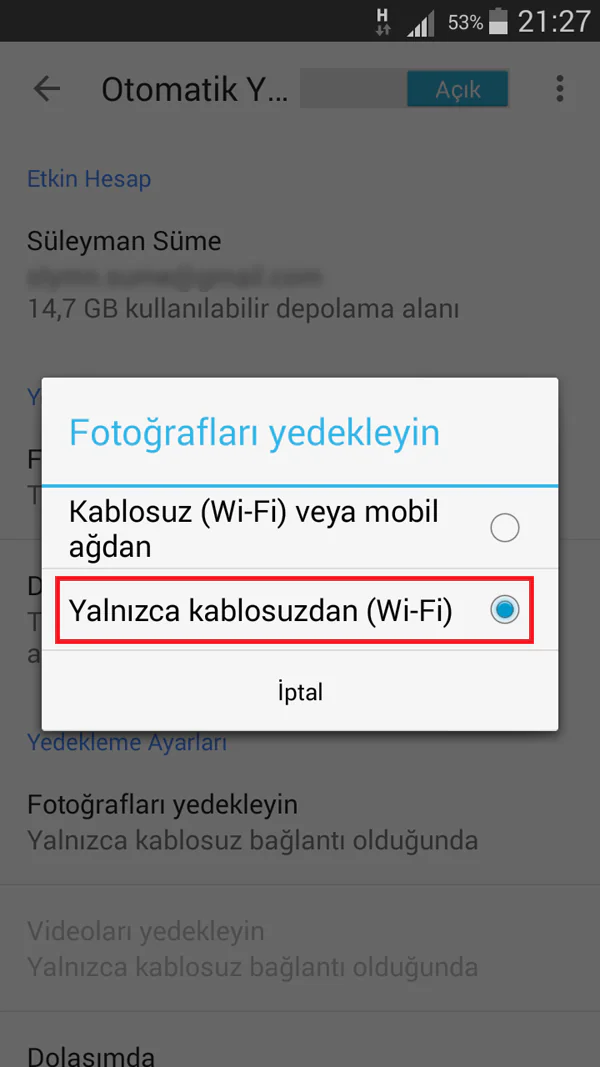 Google Drive Otomatik Yedeklemeyi Açmak