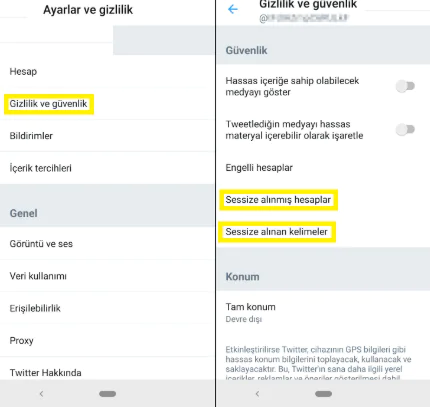 Twitter Kullanıcı ve Kelimeleri Sessize Alma