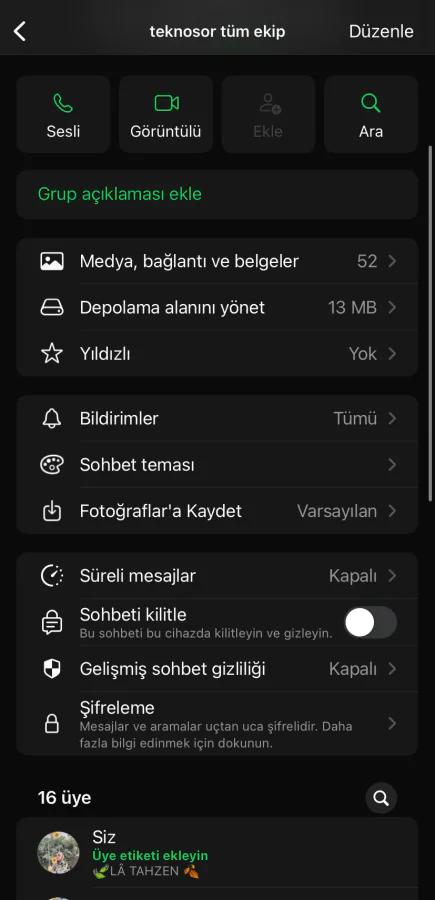 WhatsApp'da üye etiketi
