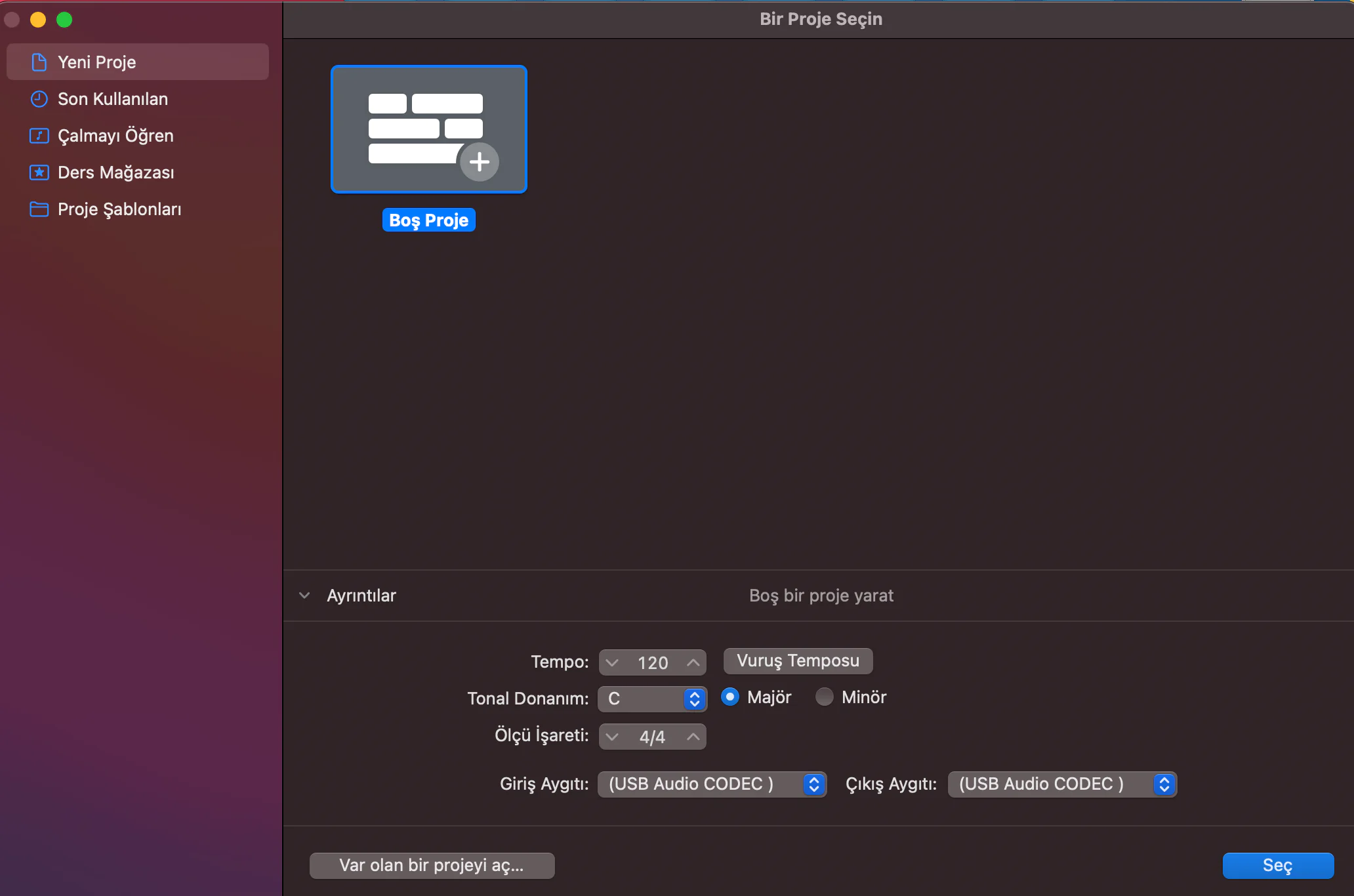 Garageband Proje oluşturma Nasıl Yapılır