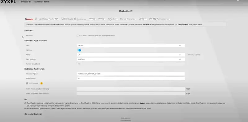 zyxel kablosuz şifre değiştirme