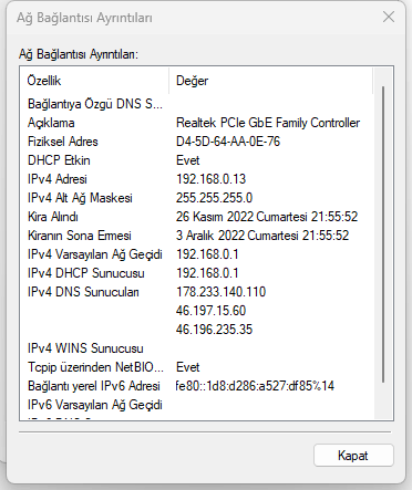 Ağ Ayarlarından DNS Sunucusu Nasıl Bulunur
