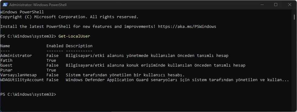 Windows 10'da PowerShell ile Yerel Hesap Parolası Nasıl Değiştirilir
