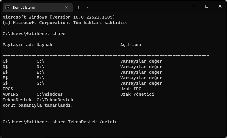 Windows 11 klasör paylaşımını durdurmak