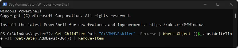 Windows 11'de PowerShell ile X Günden Daha Eski Dosyaları Otomatik Silmek