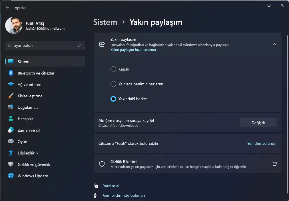 Windows 11 Yakın Paylaşım Nasıl Etkinleştirilir