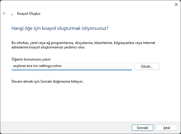 Windows 11 Masaüstünde MS-Settings kısayolu oluşturun