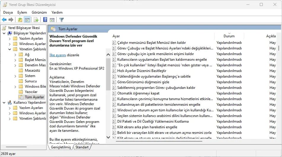 Windows 11 Grup İlkesi Ayarlarını Sıfırlama