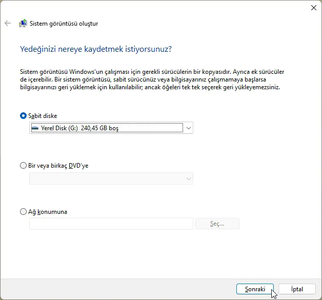 Windows 11 USB Yedekleme