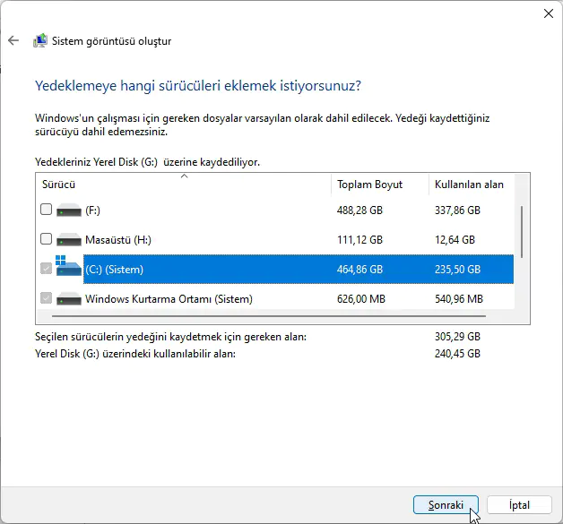 Windows 11 USB Yedekleme