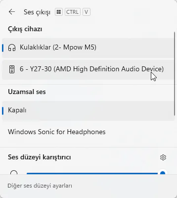Ses Çıkış Cihazlarını Değiştirmek