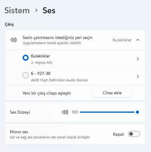 Ses Çıkış Cihazlarını Değiştirmek