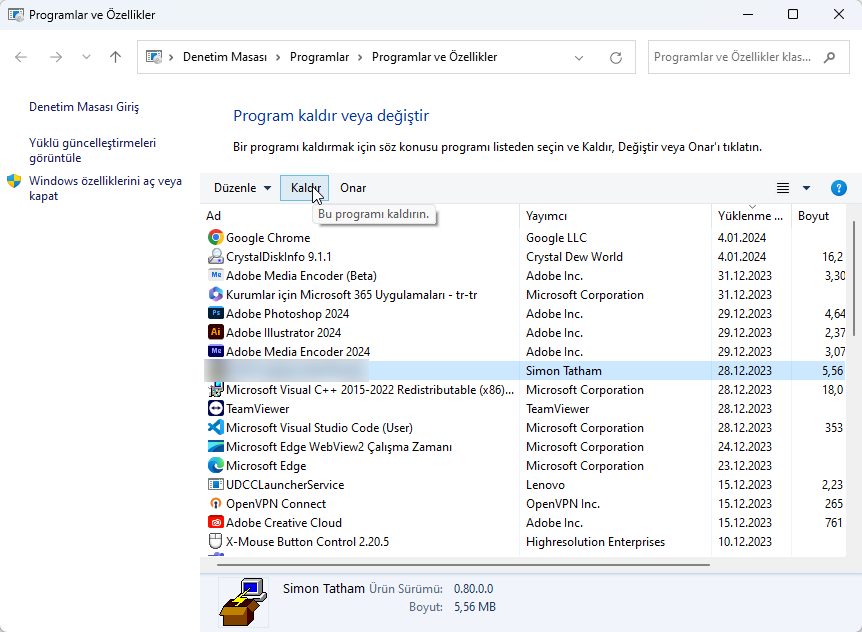 VSServer.exe Dosyasını Kaldırmak