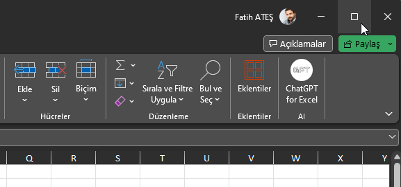 Excel Durum Çubuğu Görünmüyor