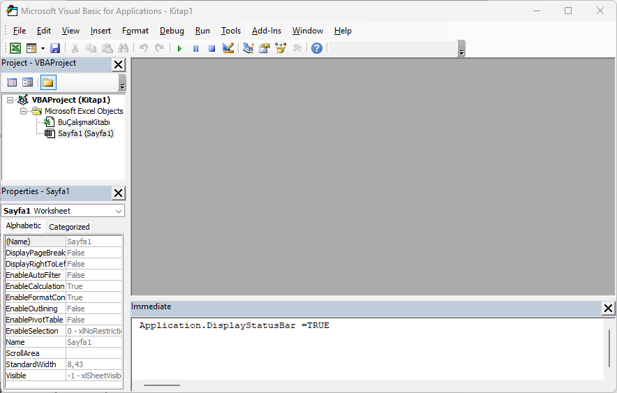 Excel Durum Çubuğu Görünmüyor