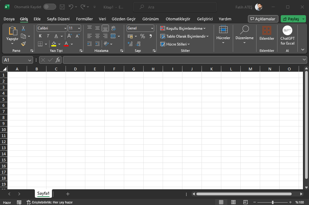 Excel Küçük Pencerede Açılıyor