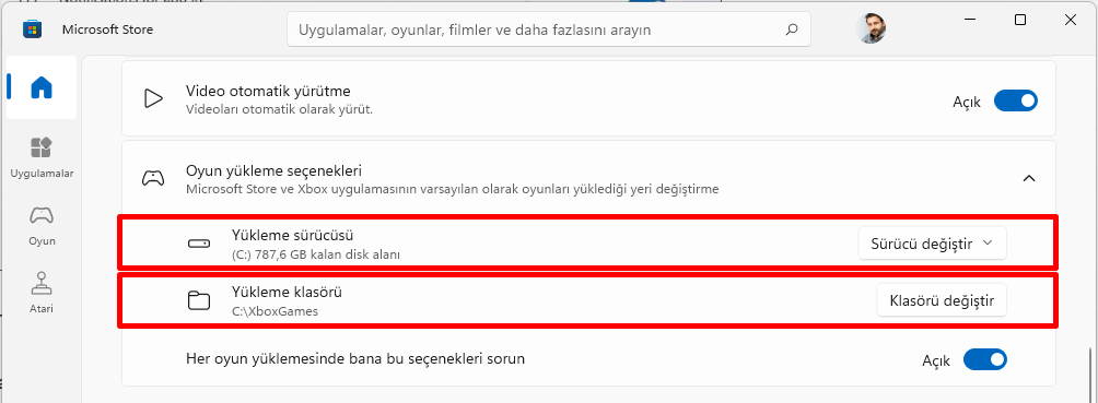 Oyunların Nereye Kurulacağını Seçme