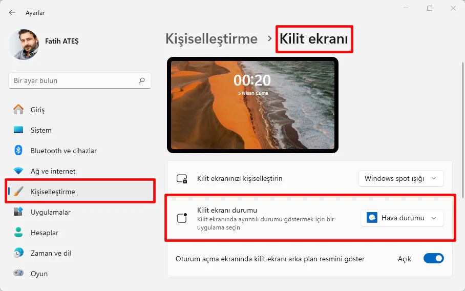 Windows 11 Kilit Ekranında Hava Durumu Gösterme