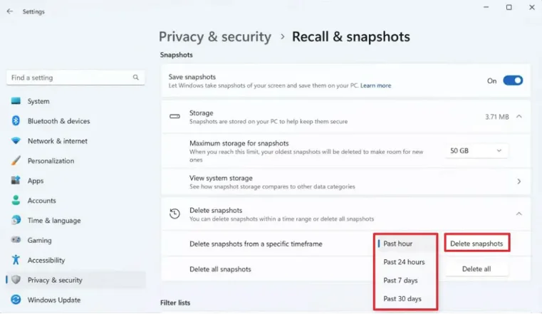 Recall Anlık Görüntülerini Silmek