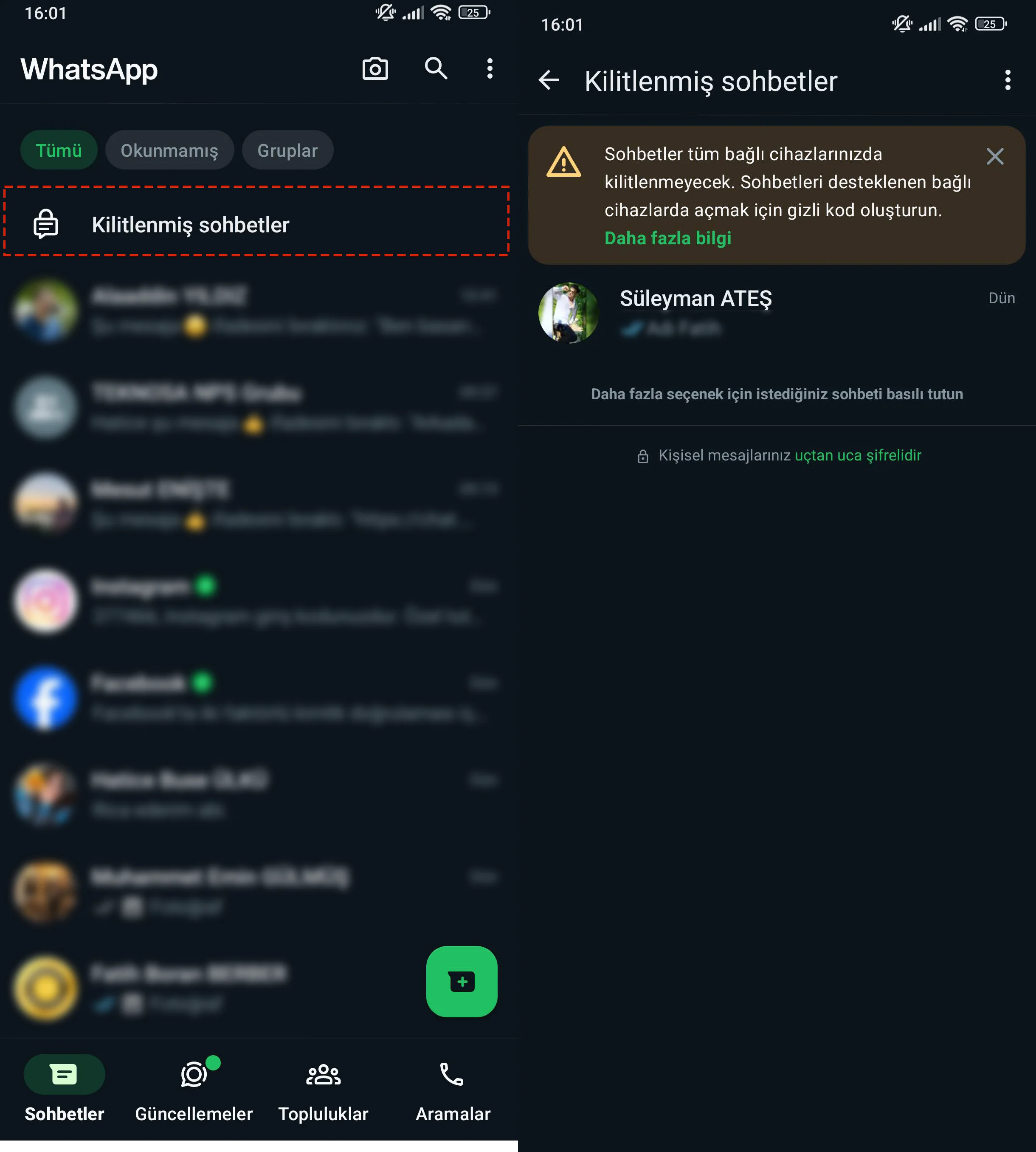WhatsApp Sohbetlerini Gizleme