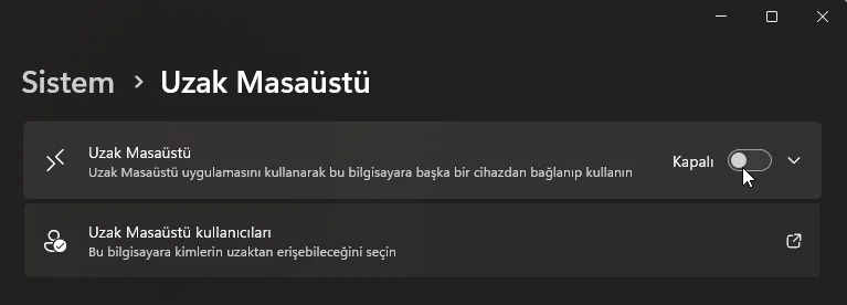 Windows 11 Uzak Masaüstü Devre Dışı Bırakma