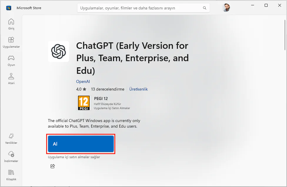 Windows 11 ChatGPT Uygulama Olarak Yükleme