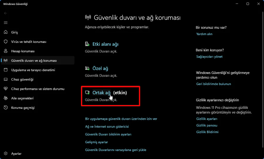 Windows 11 Güvenlik Duvarı Kapatma