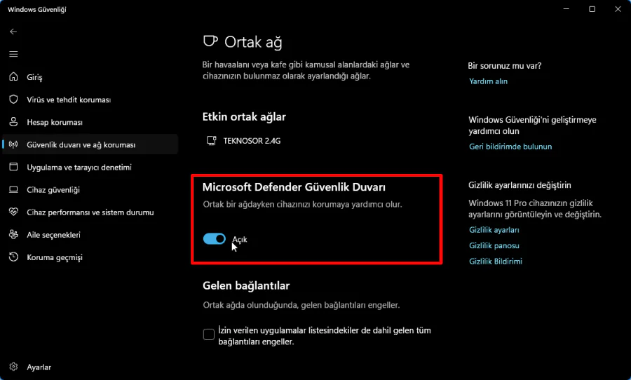 Windows 11 Güvenlik Duvarı Kapatma