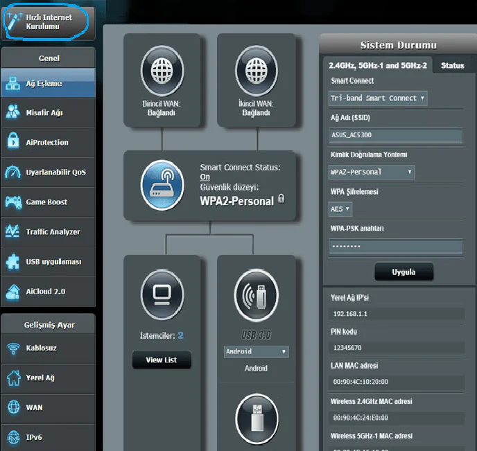 Asus DSL-AC88U Kablosuz Hızlı Kurulum
