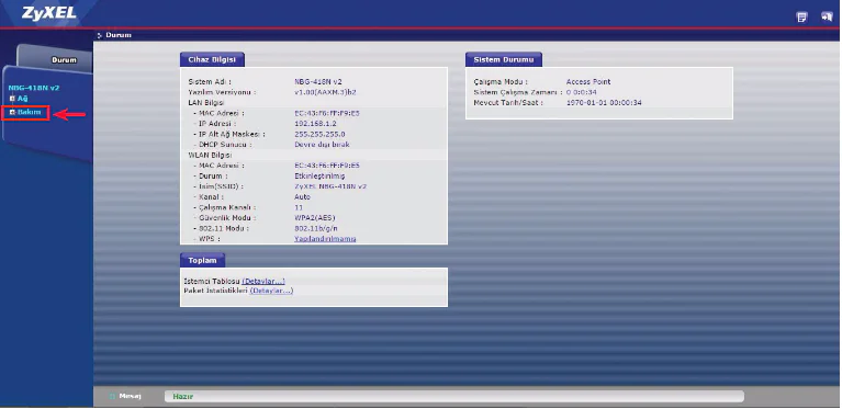 ZyXEL NBG-418N v2 Router Universal Repeater Kurulumu Adımlar