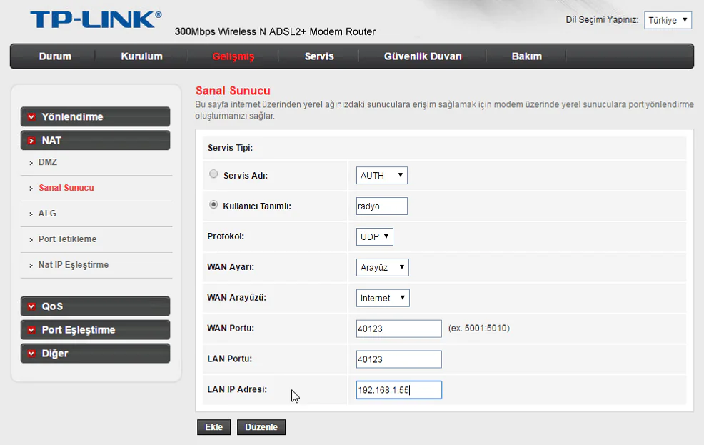 TP-Link TD864W Modemde Port Yönlendirme Nasıl Yapılır Nedir