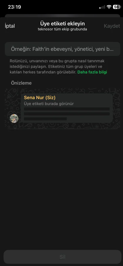 WhatsApp'da üye etiketi