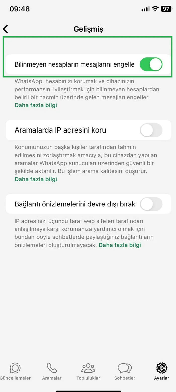 WhatsApp bilinmeyen hesapların mesajları