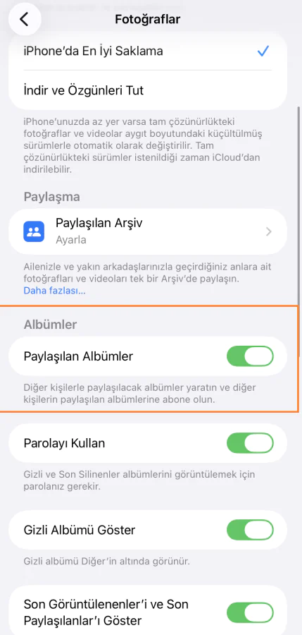 Paylaşılan Albüm Oluşturma