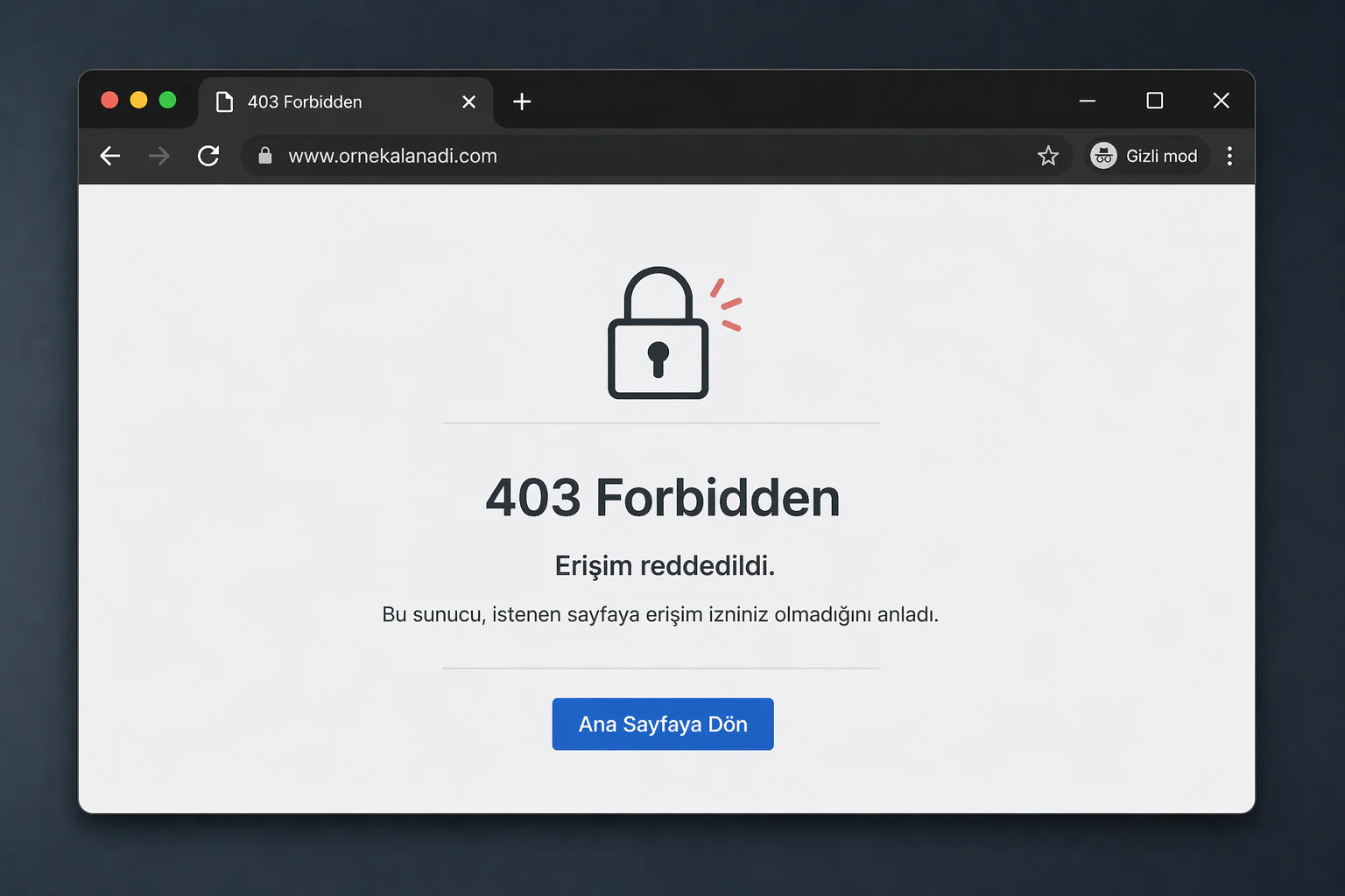 403 yasak hatası için tarayıcıda görünen Forbidden erişim reddedildi hata ekranının görüntüsü
