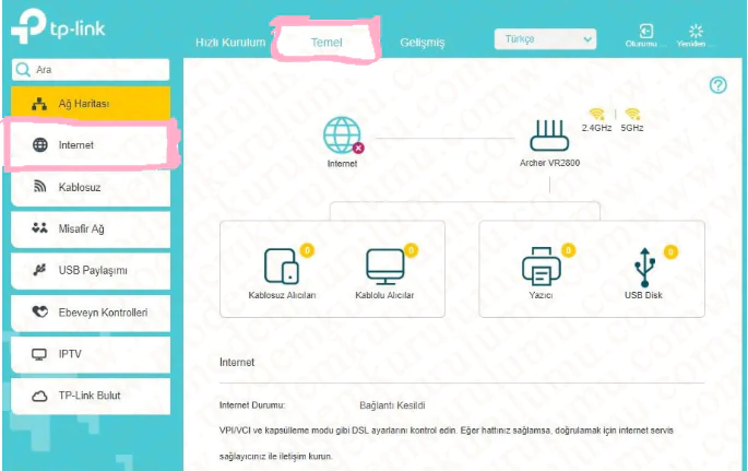 tp-link-archer-vr2800 kablosuz modem