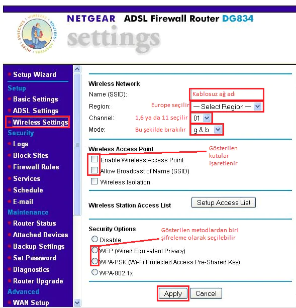 Netgear DG834G Modem Wifi Şifre Değişikliği