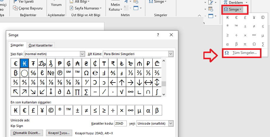 Word Belgesine Simge Ekleme adımları