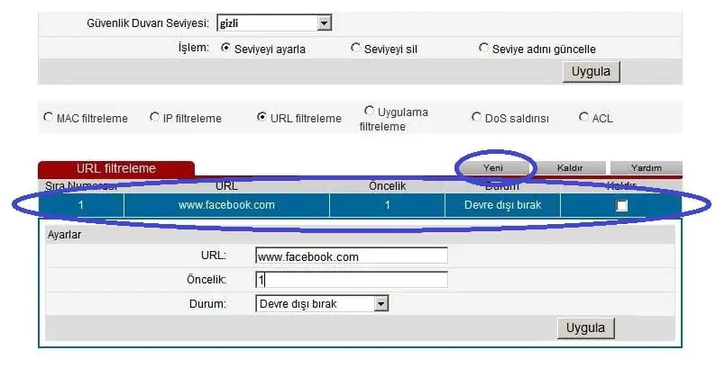 Huawei HG521 güvenlik duvarı