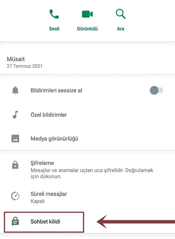 WhatsApp sohbet kilidi ekleme