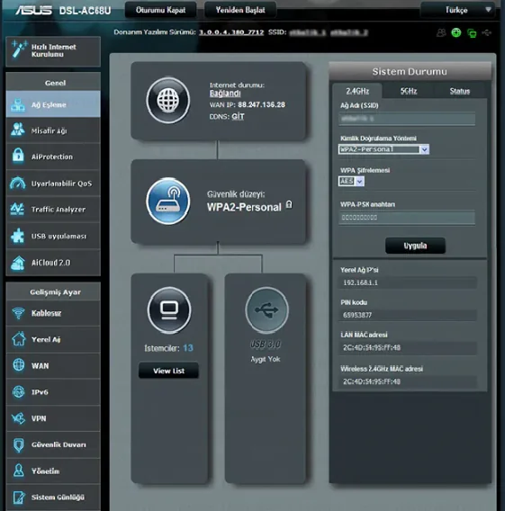 AC68U Modem kurulumu ve ayarları